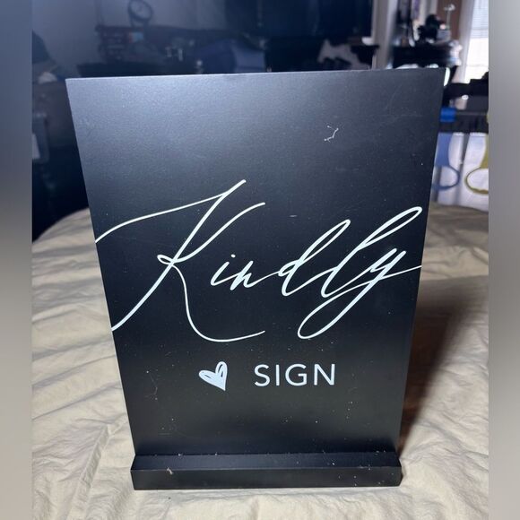 "Kindly Sign" Guest Book Sign Studio His & Hers Table Decor 8 x 1.5 x 11” EPC - Picture 1 of 2